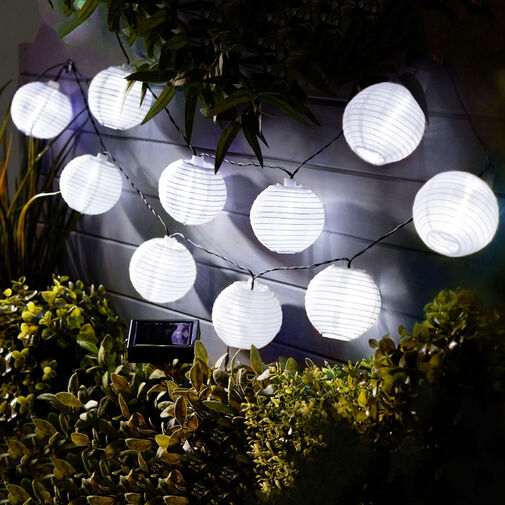 11227 • Szolár lampion fényfüzér - 10 db fehér lampion, hidegfehér LED - 3,7 m