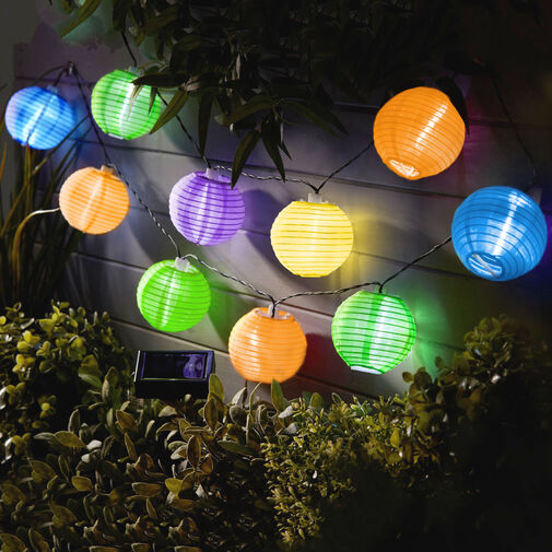 11227B • Szolár lampion fényfüzér - 10 db színes lampion, hidegfehér LED - 3,7 m