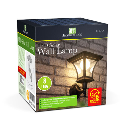 11404A • LED-es szolár lámpa - fali - 21 x 21 cm - 8 LED - fekete - melegfehér