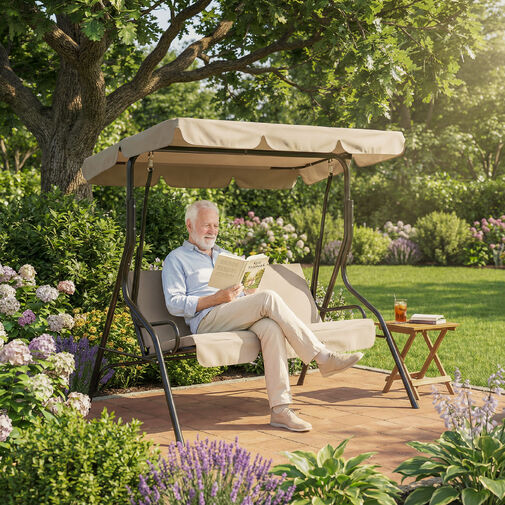 11492A • Kerti hintaágy - 170 x 110 x 153 cm - sötét bézs