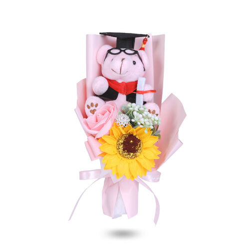 11971 • Műnövény dekoráció - napraforgó, macival - 14 x 10,5 x 26 cm