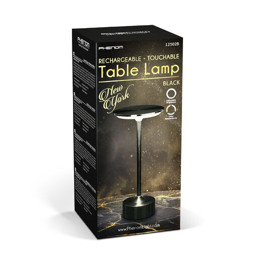12502B • Asztali lámpa - fekete színű fém - állítható színhőm, fényerő - akkumulátoros - USB
