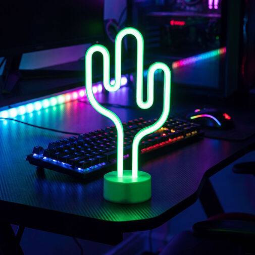 43996C • Neon LED lámpa - zöld kaktusz - 3 x AA + USB - 18,5 x 8,5 x 28 cm