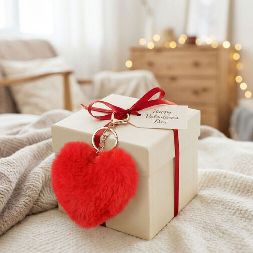 56101 • Kulcstartó - szív alakú - plüss, piros - 13 x 10 cm