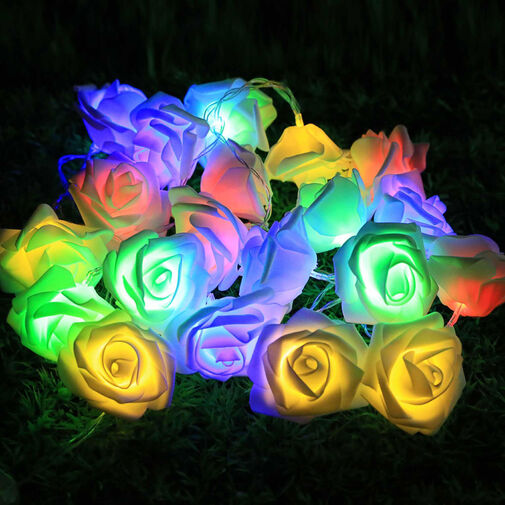 56516 • LED fényfüzér - rózsa - 10 LED - 1,9 méter - színes - 2 x AA