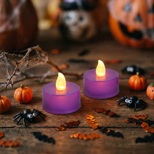 56619B • Halloween-i világító dekoráció - LED-es teamécses - lila - 2 db / csomag