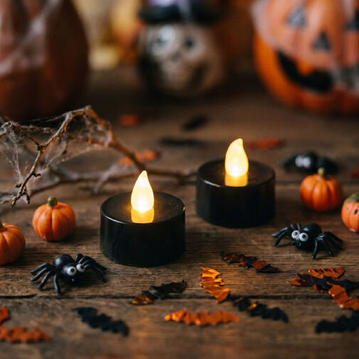 56619C • Halloween-i világító dekoráció - LED-es teamécses - fekete - 2 db / csomag
