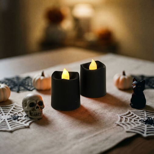 56620C • Halloween-i világító dekoráció - LED-es gyertya - fekete - 2 db / csomag