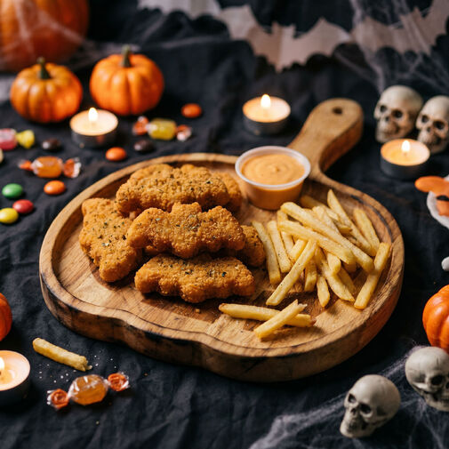 56642 • Halloween-i tálaló/kínáló tál fogantyúval – fából - tök mintás - 26,5 x 20 x 1,5 cm