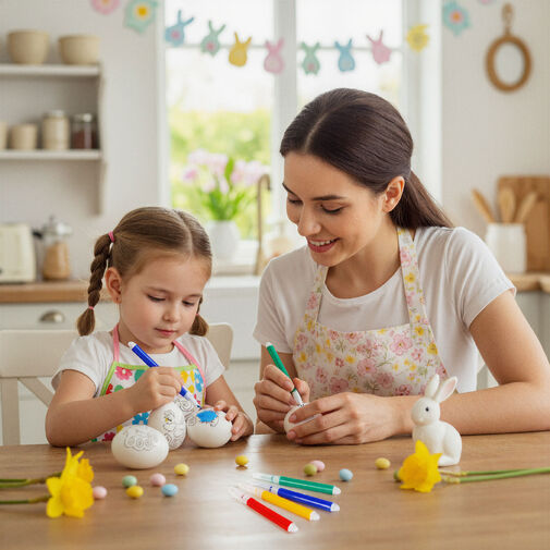 57994A • Húsvéti festhető tojások 4 db filctollal - 6 fehér tojás - 6 cm