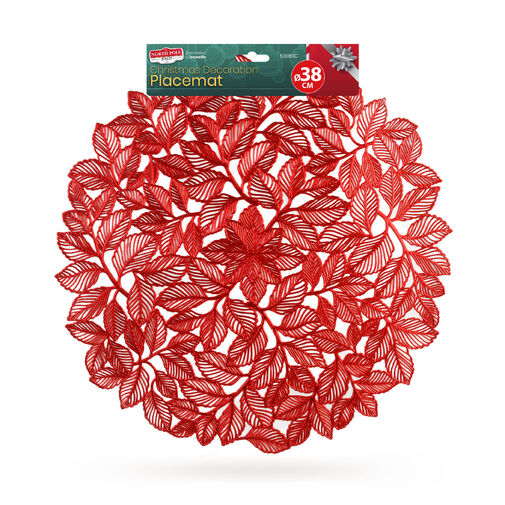 58861D • Tányéralátét - piros  - fémes hatású - kör - PVC - 38 cm