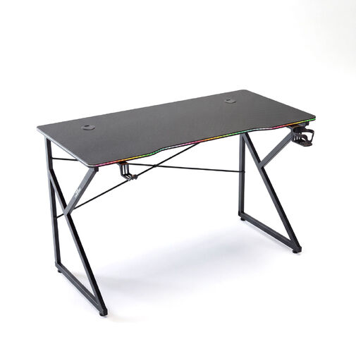 BMD1127BK • Gamer asztal - 120 x 60 x 75 cm - RGB LED, USB, pohártartó, fejhallgató tartó, 15 mm MDF - fekete