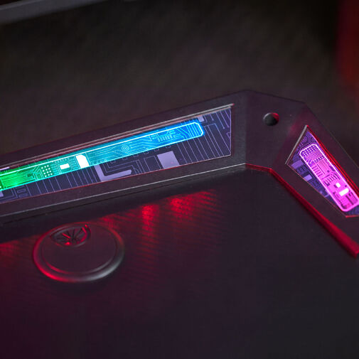 BMD1128BK • Gamer asztal - 120 x 60 x 75 cm - RGB LED, USB, pohártartó, fejhallgató tartó, szénszálas - fekete
